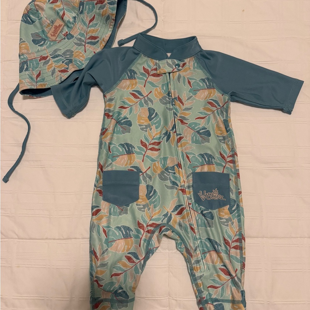 UV Skinz Full Body Infant Swimsuit with Matching Reversible Sun Hat